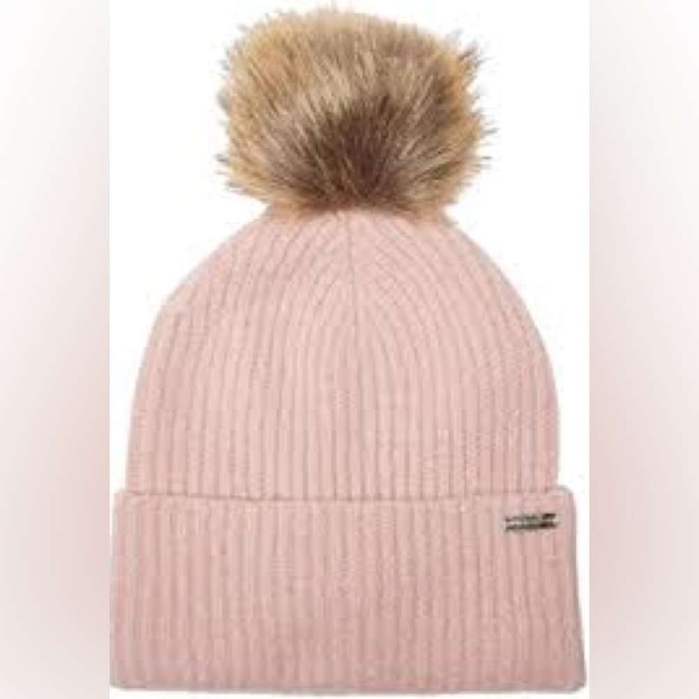 Steve Madden Women's Wide Cuff Space Dye Faux Fur Pom Beanie
